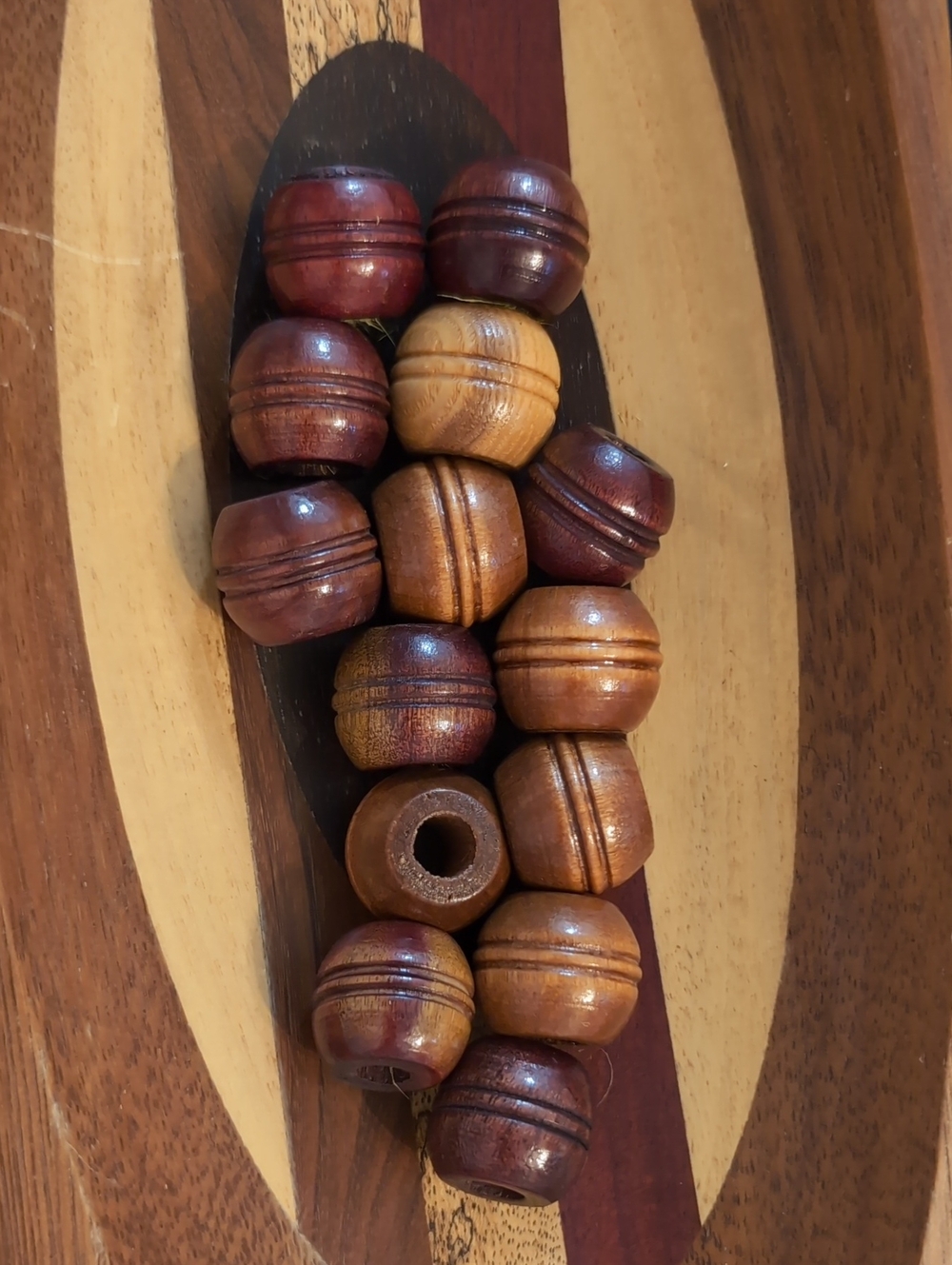 1970s Mixed Color Beehive Wood Macrame Beads